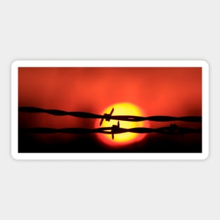 Kansas Sunset with the Sun and a barbwire silhouette. Sticker